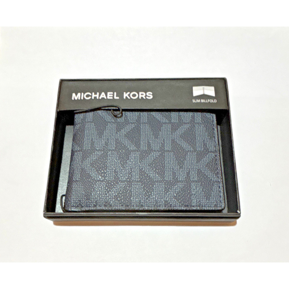 Michael Kors Men's Bifold Wallet Blue Black Logo Accent Slim Folding Style NWT